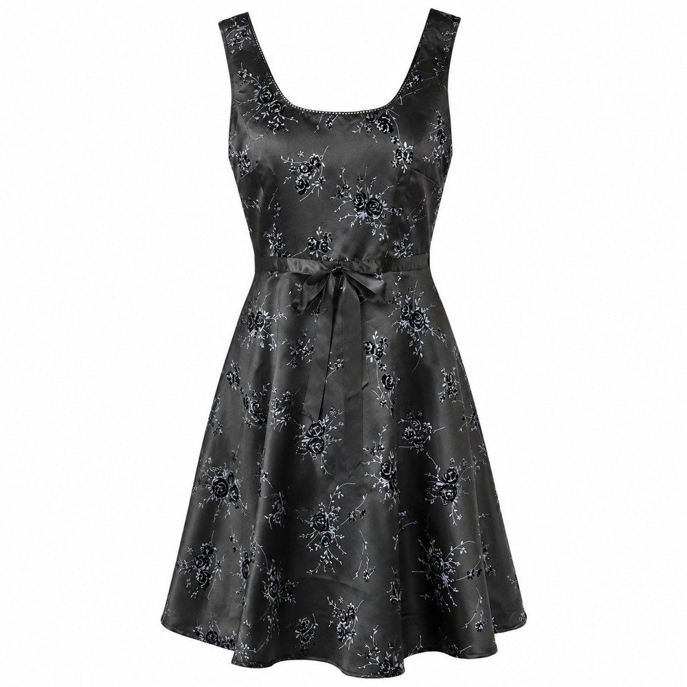 Vintage Whimsigoth Coquette Floral Satin Mini Dress Women Size 9 Goth Grunge